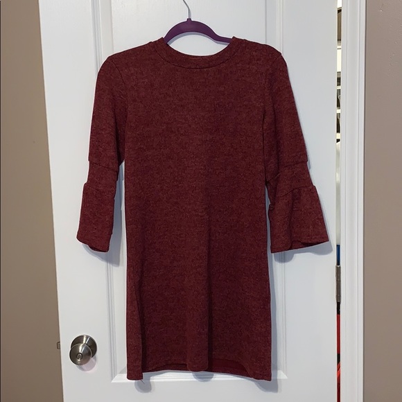 Red/maroon sweater dress with bell sleeves - Picture 1 of 4